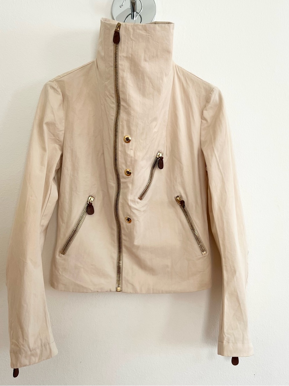 Marni High-Collar Motorcycle Moto Jacket Cotton Cream